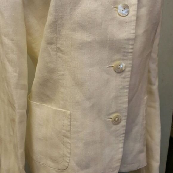 Faconnable 100% cream linen blazer 3 button closure women's size 10 (253) - Picture 6 of 13